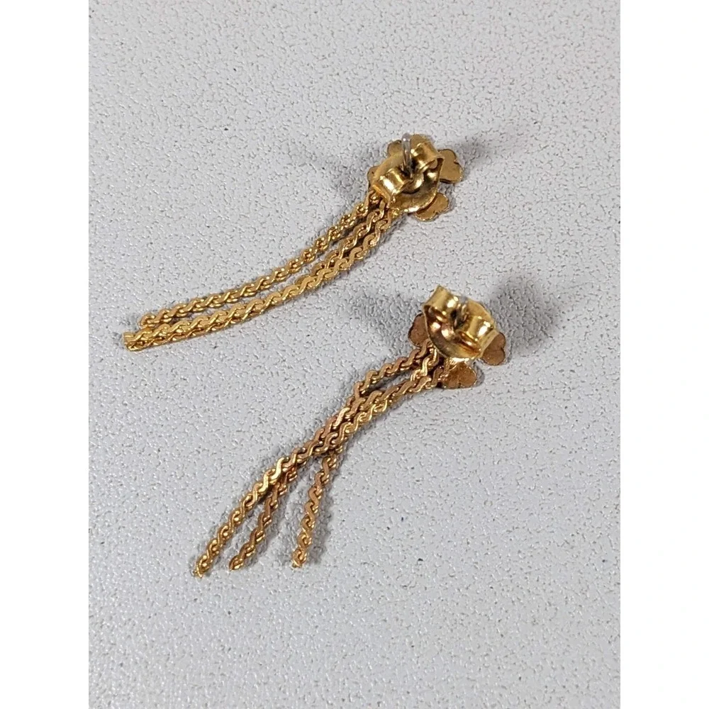Vintage Gold‎ Tone Clover Shamrock Chain Fringe Dangle Earrings